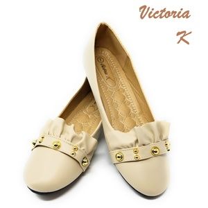 Women Ruffled Ballet Flats, B-2835, Beige